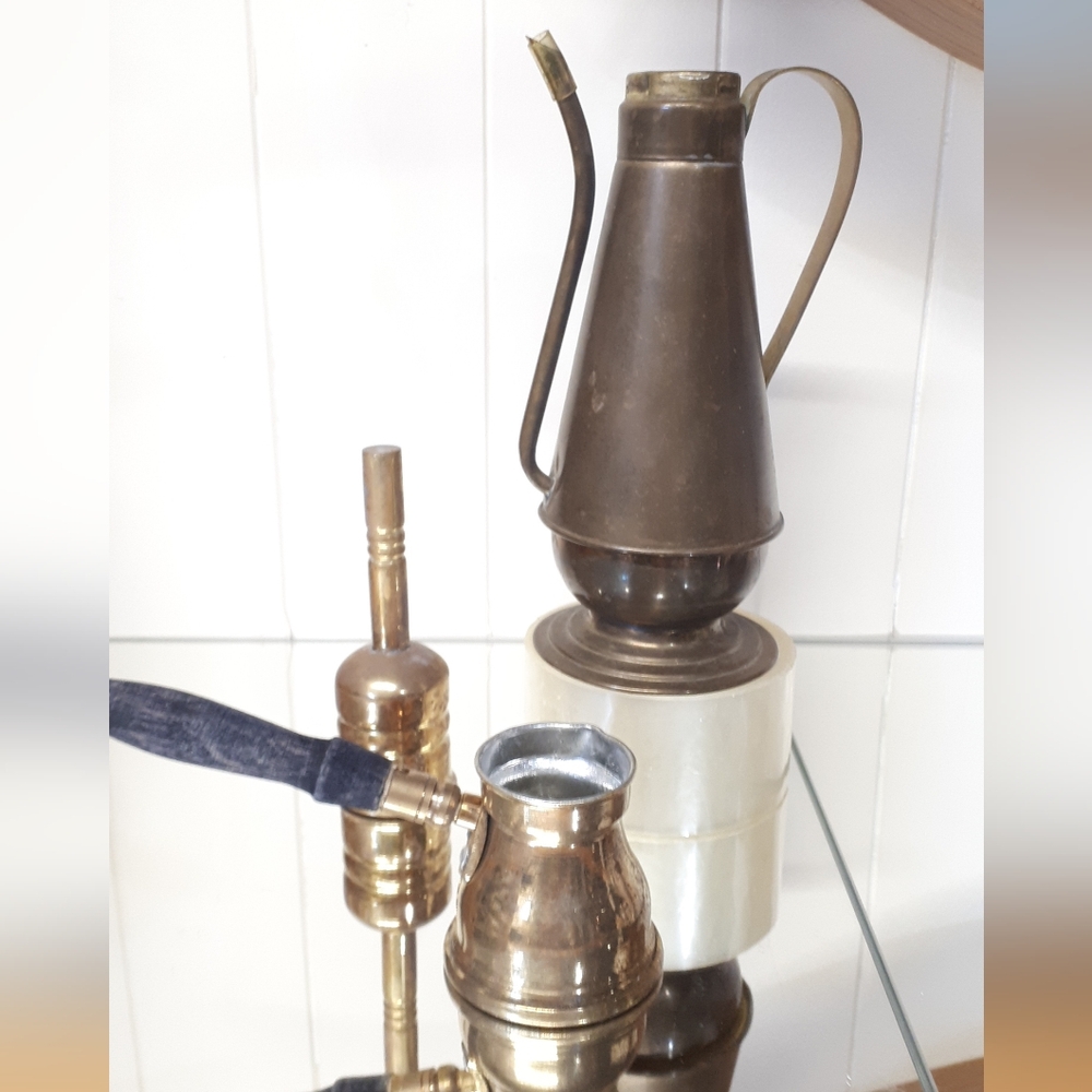 Vintage Brass Lot Of 3 Watering Can/Brass Bell/Hot Coffee Milk Pouring Vessel